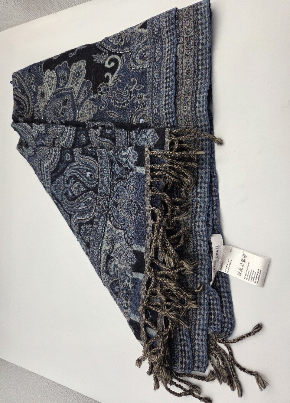 Gerard Darel Sirine Wool Paisley Scarf, Khaki, Blue